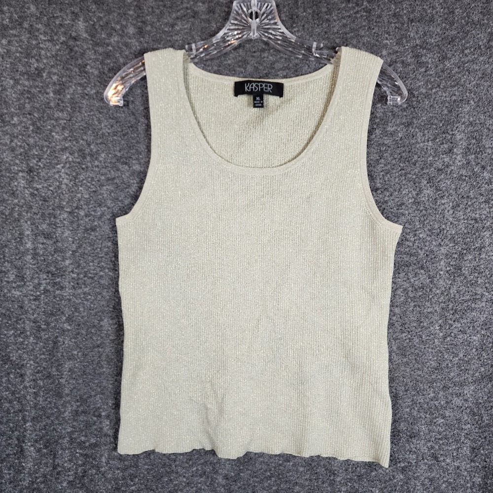 Kasper Shell Top Women XL Metallic Silk Blend Ribbed Knit Sleeveless‎ KR32941